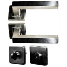 Maniglia per Porta colette, Quadrata, 20 x 10, su Rosette, in Acciaio Inox 304, Finemente Satinata. Sezione Maniglia: 20 x 10 mm +1 Coppia di