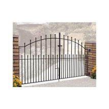 Manor Ball Top Arched Double Driveway Gate - Solid Steel - Fits Gap of 3048 mm x 1220 mm High - Electro Galv./Black Powder Coated