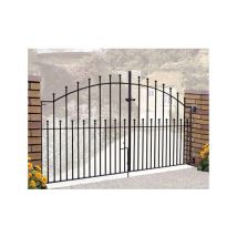 Cannock Gates - Manor Ball Top Arched Double Driveway Gate - Solid Steel - Fits Gap of 2438 mm x 1220 mm High - Electro Galv./Black Powder Coated