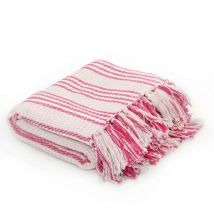 Bearsu - Furniture Limited - Manta a rayas de algodón rosa y blanco