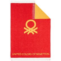 Benetton - Manta 140x190cm 320gsm 60% algodón 40% acrílico rojo y amarillo con logo rainbow - Rojo y amarillo