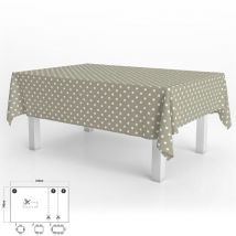 Mantel hule rectangular topos beige impermeable antimanchas pvc 140x250 cm. recortable uso interior y exterior