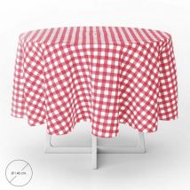 Nappe Ronde Anti-Taches en Toile Cirée Ø140 cm. carrés rouges