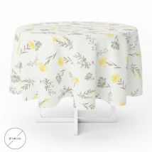 Nappe Ronde Anti-Taches en Toile Cirée Ø140 cm. Fleurs jaunes