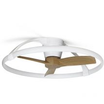 Mantra - Nepal Mini Plafoniera a led dimmerabile e ventola reversibile cc da 30 w, bianco/legno, telecomando e controllo tramite app