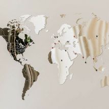 Mimi Innovations - Mappa Del Mondo Murale Per Decorazione Murale 130x78cm Specchio