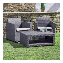Trueshopping - Marbella Graphite 2 Seat Rattan Effect Armchair Outdoor Garden Set Coffee Table - Black