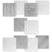 3D Wandpaneele Styropor 50x50cm Wandplatten Wandverkleidung in weiß & Betonoptik: 2 m² / 8 Platten, ED-9 weiß - Marbet Design