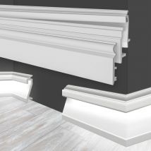Battiscopa hdps in plastica bianca Listelli per pavimenti Plastico Listelli luminosi Illuminazione indiretta a led: Musterstück (de), HF-3 - 109x22