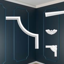 Decorazione da parete in polistirolo bianco - cornici e segmenti per pareti: 4 Ecksegmente (de), Eckrahmen NE-27-01 (de) - Marbet Design