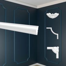 Decorazione da parete in polistirolo bianco - cornici e segmenti per pareti: 2 Meter (1 Leiste) (de), Flachleiste E-27 (de) - Marbet Design