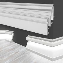 Sockelleisten hdps Kunststoff weiß Fußleisten Bodenleisten led indirekte Beleuchtung: HF-3 - 109x22 mm, 2 Meter / 1 Leiste - Marbet Design