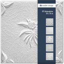 Deckenplatten 50x50cm Styropor eps 6 Dekore in 3 Farben, Marbet Deckenverkleidung: Natura - mit Überlappung, 2 m² / 8 Platten