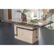 Marble Dining Table Cream 200cm Seats 8 Diners Rectangular Top with Pedestal Base - Cream