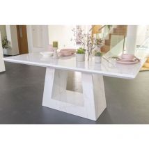 Marble Dining Table, White Rectangular Top with Triangular Pedestal Base - 160cm - White