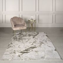Lord Of Rugs - Marbled Rug for Living Room Bedroom Aurora AU16 Strata Quality Modern Abstract Soft Silky Shiny Beige Bronze Grey Rug in Small 80x150