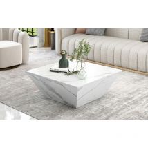 Sweevt - Marbling Veneer (PVC)Coffee Table for Living Room Tea Table Large Side Table with 2 Cabinet White Square Nesting Table Side Table Wooden