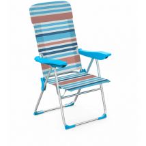 Marbueno - Chaise Pliable 5 Positions Aluminium avec Coussin Rayures Orange et Bleu 69X58X110 cm