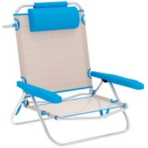 "marbueno Chaise Pliante 5 Positions Aluminium Avec Coussin Beige/bleu Plage Et Piscine 10172"