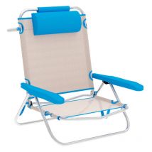 Mb Marbueno - Marbueno Chaise Pliante 5 Positions Aluminium avec Coussin Beige/Bleu Plage et Piscine 10172'