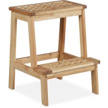 Marche-pied en bois de noyer, escabeau, repose-pied, support pot de fleur, HxLxP : 47x38x38 cm, noyer, nature - Relaxdays