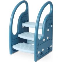 Marche Pied Enfant 3 Marches Antidérapant,Rehausseur Stable,Tabouret Bébé Multifonction avec Poignées,Apprentissage de la propreté,Bleu