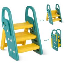 Yoleo - Marchepied Pliable Enfant avec 3 Marches Antidérapant,Rehausseur Stable,Hauteur Réglable,Multifonction avec Poignées Sécurité - Jaune + Vert