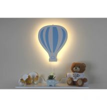 Marco Paul - Blue & White Hot Air Balloon Wooden Night Light Wall Mounted Nursery Lighting Baby Kids Childs Room Wall Lamp Bedroom Décor Bedside Lamp