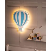 Marco Paul - Blue & White Hot Air Balloon Wooden Night Light Wall Mounted Nursery Lighting Baby Kids Childs Room Wall Lamp Bedroom D cor Bedside Lamp