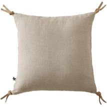 Margaux - Coussin Déhoussable 45x45cm Avec Pompons Lin Lavé Coloris Sable