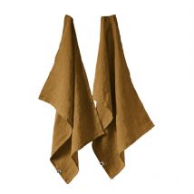 Margaux - Lot de 2 Torchons Essuie-vaisselle 50x70cm Lin Lavé Caramel