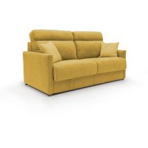 Divani.store - Margot Canapé lit convertible en tissu doux imperméable T02 196 cm (mat. 160x197) jaune