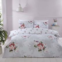 Rapport Home - Margot Flowers Reversible Duvet Cover Set Floral Grey Bedding Easy Care Microfibre Polyester Single - Grey