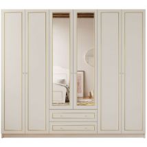 Marie 6 Door 2 Drawer Mirrored Gold White Wardrobe