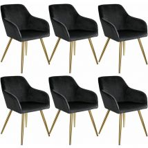 Tectake - Chair Marilyn Set of 6 - with armrests, padded, velvet look, golden steel legs - black/gold