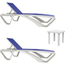 Resol - marina-andorra Set 2+1 Tumbona-Mesa Auxiliar Exterior Estructura Blanca - Textilene Azul