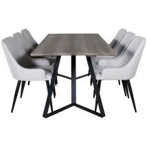 MarinaGRBL ensemble table, table El bois décor gris et 6 Plaza chaises grisclair, noir.