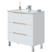 Marinelligroup - Mobile bagno 80 cm a terra lavabo ceramica 3 cassetti bianco lucido 305023B