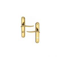 Poignée de porte intérieure design en laiton poli HIGH COAT sur plaque Conda/Déconda entraxe 195 mm, MARISA