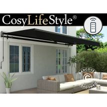 Markise mit Fernbedienung, 3,95x2,5m, Schwarz/Schwarz Rahmen