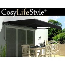 Markise mit Handkurbel, 3,95x2,5m, Schwarz/Schwarz Rahmen