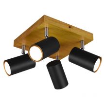 Marley Plafoniera 4 Spots Cil. Neri Base Legno Naturale l. 22Cm