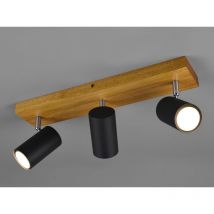 Deckenstrahler MARLEY Schwarz mit Holz 3-flammig, Breite 44cm
