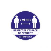 Marquage au sol covid 19 coronavirus - merci d'attendre ici afin de respecter l'espace de securite - Distance de 2m - Diamètre 450 mm