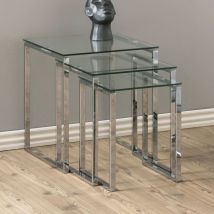 Ac Design Furniture - Lot De 3 Tables Gigognes En En Verre Et Métal Chromé - Odelya