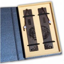 Marque-pages en bois naturel -meilleurs cadeaux ensemble de 2 marque-pages, signet avec pendentif en porcelaine bleue et blanche, Un cadeau unique