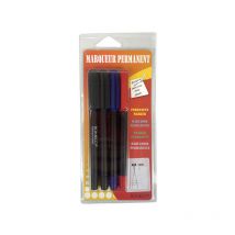 Marqueurs permanents assortis pointe ogive 1 mm. Blister de 4 : 1 rouge, 1 bleu et 2 noirs