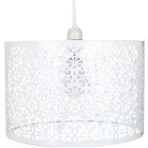 Happy Homewares - Marrakech Designed Large White Metal Pendant Light Shade with Floral Decoration by White