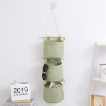 Verde)Borsa portaoggetti da appendere con tasche Borsa portaoggetti da appendere in tessuto di cotone e lino a 3 strati, organizer per porta a parete