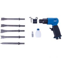 Scheppach - Set burineur pneumatique et 5 burins - Pression 6,3 bar - Consommation d'air 79,2 L/min - 4500 coups/minute - Contient 5 embouts de